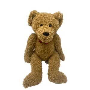 Vintage 1990s Tan Shaggy SKM 14" Bear Plush Stuffed Animal Cherish Foot Bowtie